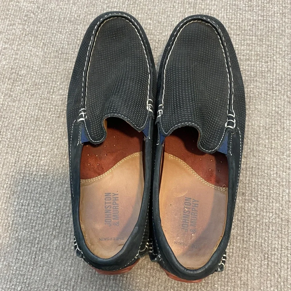 Johnston & Murphy Shoes Mens Size 8.5 Black Leather Slip On Loafers 25-8437